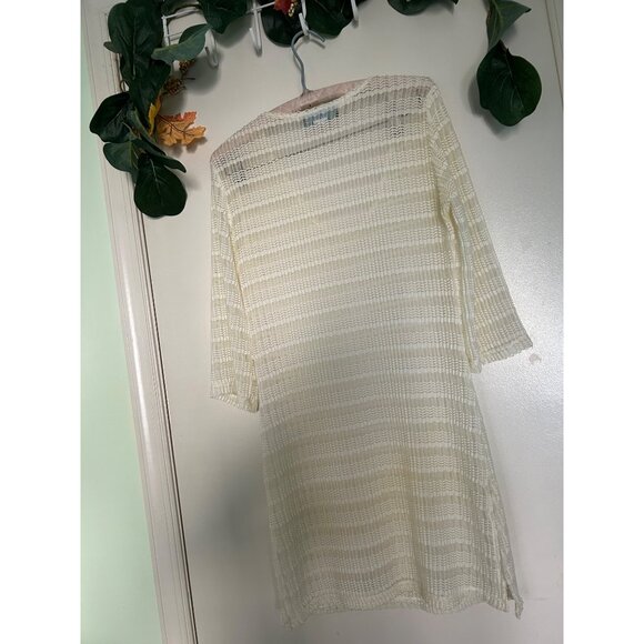 Porto Cruz Crochet Cover Up Tunic Top Open Knit Beach Swim Pool Bohemian Cream S - Picture 2 of 8